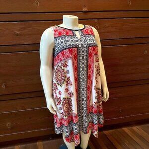 John Paul Richard Red & Black Boho Sleeveless Handkerchief Hem Dress Size XL